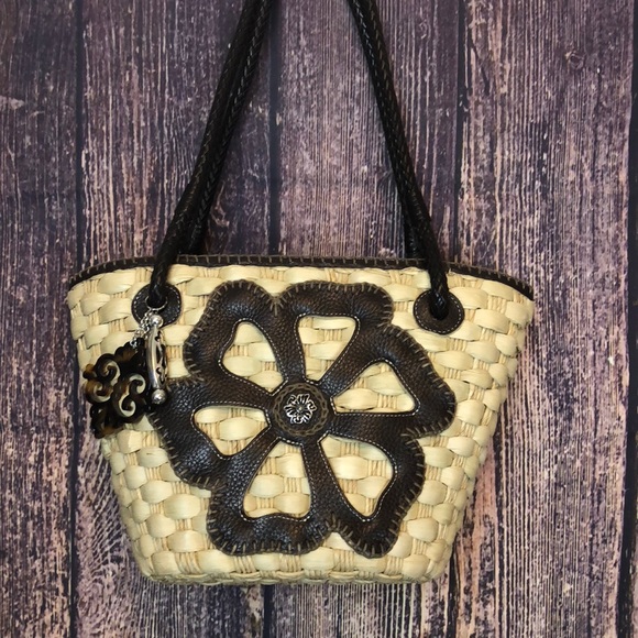 Brighton Handbags - BRIGHTON basket woven leather heart hand bag